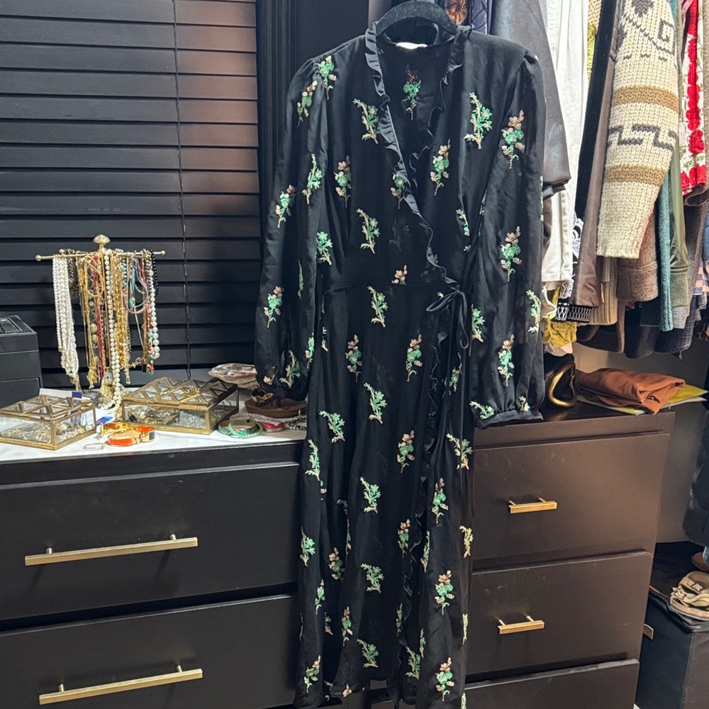 Sandro faux wrap, floral ruffle dress 2019